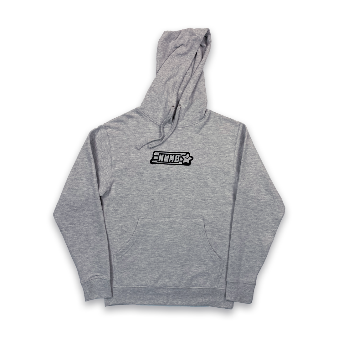 Heather gray hoodie black screenprint